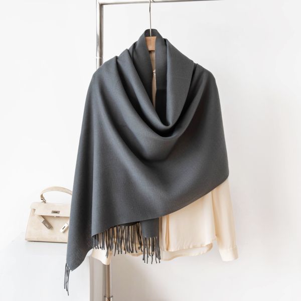 Winter and Autumn Korean-style Elegant Women's Versatile Synthetic Cashmere Scarf in Solid Color for Warmth - Wraparound Headpiece