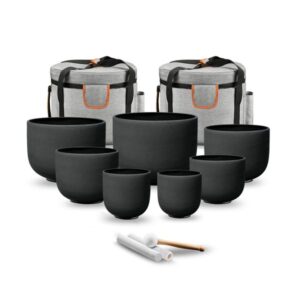 7 Chakra Black Crystal Singing Bowl Set-7-12 Inch Gradient Design Frosted Quartz Sound Therapy Bowls for Meditation, Yoga&Reiki-Includes Mallets, Padded Case&O-Ring