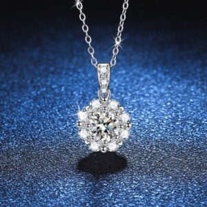 S925 Sterling Silver Moissanite Necklace with 1ct D-Color Moissanite, Full Zircon Stone Sunflower Pendant, Elegant Jewelry for Women
