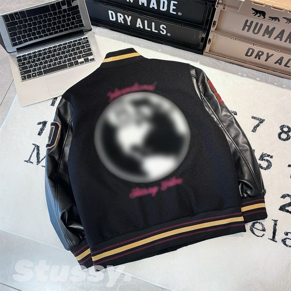 Unisex Spring and Autumn Black Eight piece Leather Sleeve Thin Baseball Jacket Fabric Soft, Comfortable, Versatile