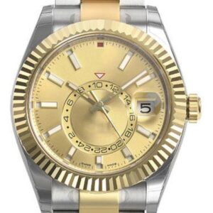 Brand Rol Mens Watch Automatic Movement Sky-Dweller Two-Tone 42mm Champagne Dial Fluted Bezel Dual Time 326933 326939 326935 326934 Wristwatches