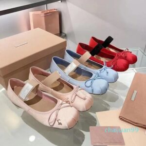 Miu ballet shoes women satin bow comfort and leisure loafer flat Dance shoe ladies girl Holiday stretch Mary Jane shoes