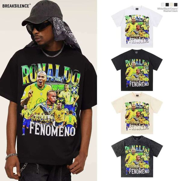 2025 Heavy Short Sleeve Ronaldo Football American Style Washed and Distressed Trend Oversized Jersey Length T-Shirt