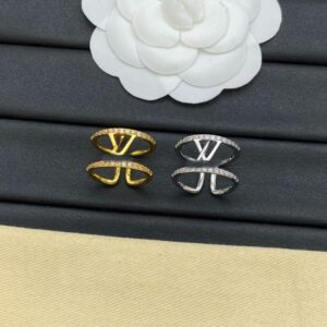 Luxury Classic Brand Designer Band Couple Letter Rings Silver Zircon Charm Crystal 18K Gold Wedding Open Ring for Women Jewelry Party