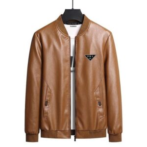 GG-P-R-A Fashion Design Men's PU Jacket For Workers Casual And Fashionable Work Pilot Windproof Stand Collar Top Retro Black Motorcycle Jacket With Zipper