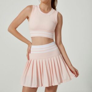 sportive fashionable striped vest with tennis pleated skirt set vitality outfit