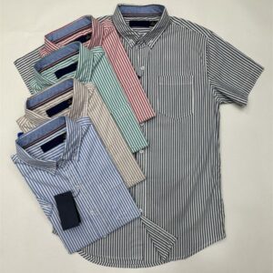 Men Striped Short Sleeve Shirt for Summer Fashion T Shirt Inspired Style with Lapel Pocket and Button Classic Look Small Horse Embroidery Slim Fit Plus Size Easy Match