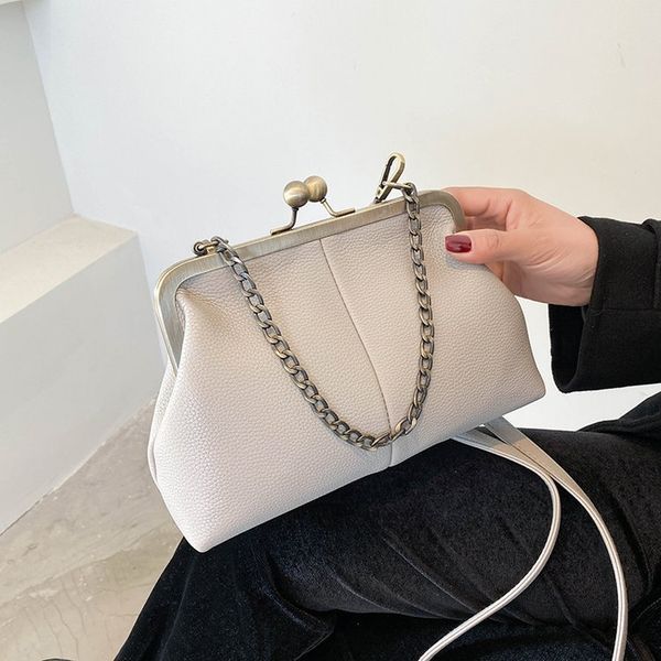 Vintage Shell Bag New lychee pattern simple all-in-one single shoulder bag clip chain handbag