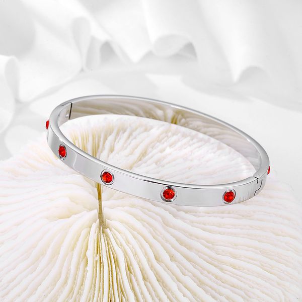 Fashionable Red/Blue Enamel Finish Zircons Bangle Band with Stainless Metal Core