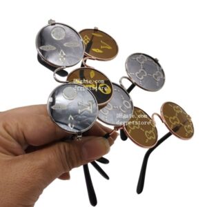 Designer Funny Round Metal Classic Retro Sunglasses Pet Hippie Cute Dog Cat Party Costume Photo Props Cosplay Glasses L02