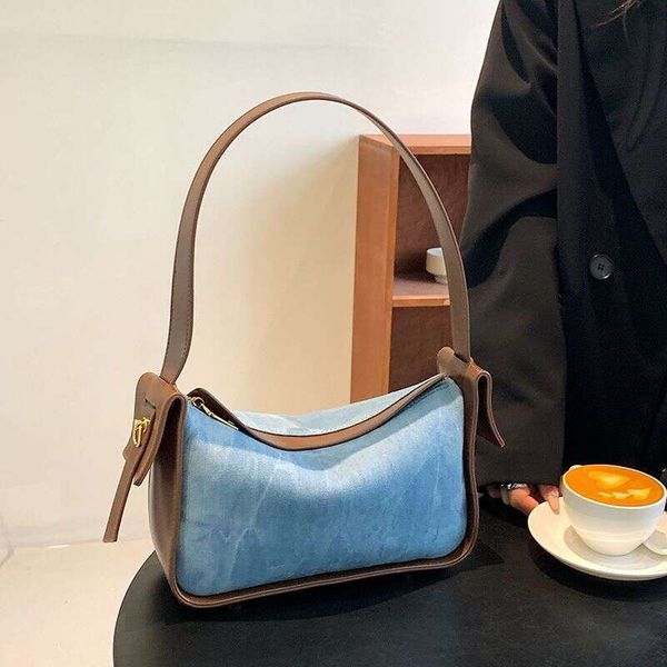 denim bag Simple Tote Large Capacity Underarm 2025 New Spring Denim Style Commuter Versatile Splice Cross Shoulder Bag