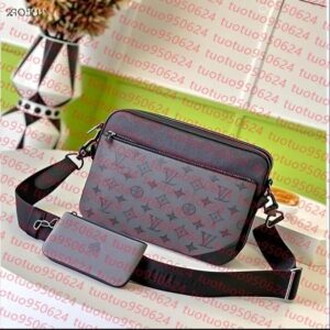 s Designer bags men 3pcs Trio Leather Black Flowers Messenger Purse Crossbody Bags Shopping Bag Shoulder Handbags Wallets purse tote bag backpack