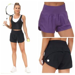 Women's High Waisted Running Shorts with Liner Quick Dry Athletic Workout Shorts women's yoga wear Zipper Pockets