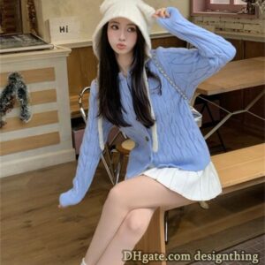 Women Knits Tops Pink Sky Blue Knit Cardigan Embroidered Designer Sweet Slim Fit Cotton Soft Asian Size Spring Casual Daily Style