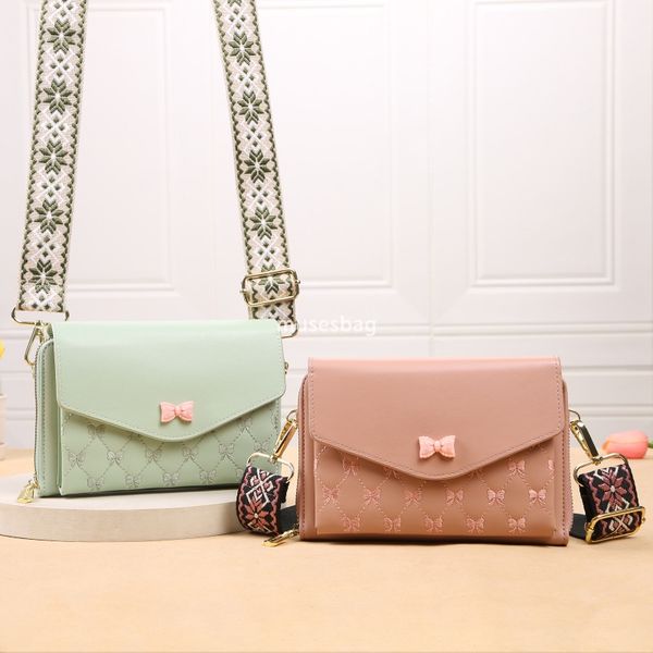 Elegant Women's High end Bow Ribbon Mobile Phone Bag Trendy Korean Fashion Practical Multi functional Small Square Bag Versatile One Shoulder Crossbody Bag