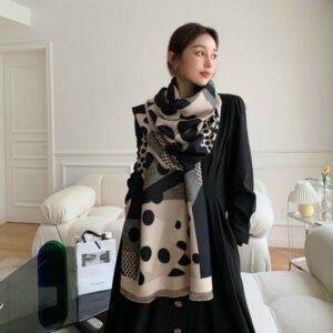 Korean Style Geometric Polka Dot Scarf | Winter Warm Imitation Cashmere Thick Shawl | Women Long Neck Wrap Student Trendy Scarves