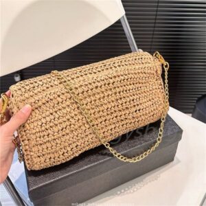 Woman Straw Beach Bags Raffia Crossbody Chain Bag Designer Bag Khaki Single Shoulder Purse Gold Tassel Letters