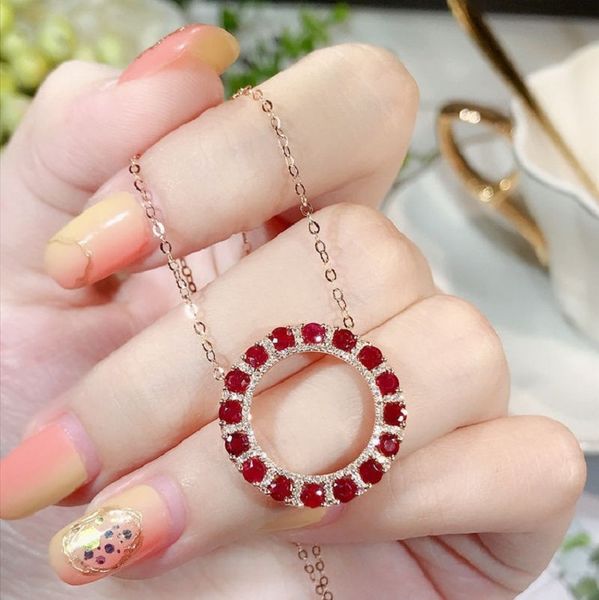 Customized New Style Luxury Elegant 925 Silver Mozambique Ruby Diamond Zircons Pendant Chain Necklaces 18K Gold Plated Ruby Fine Jewelry