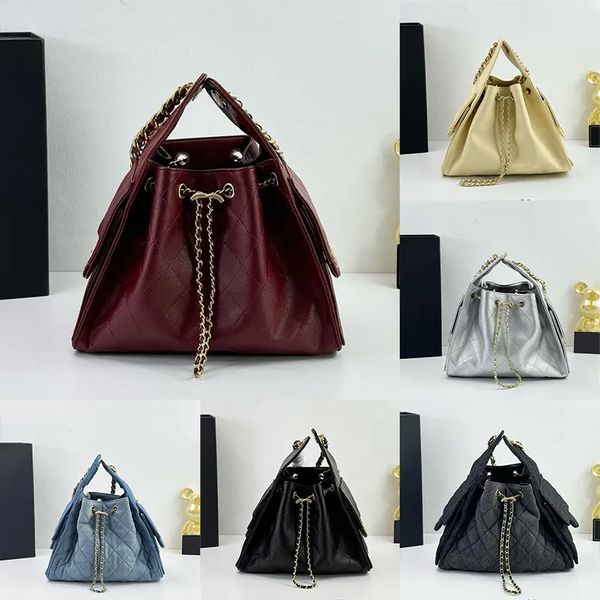 Designer bag blue denim bag luxury bag hobo bucket bag adjustable drawstring chain shoulder strap crossbody bag high-quality underarm bag with pockets on both sides