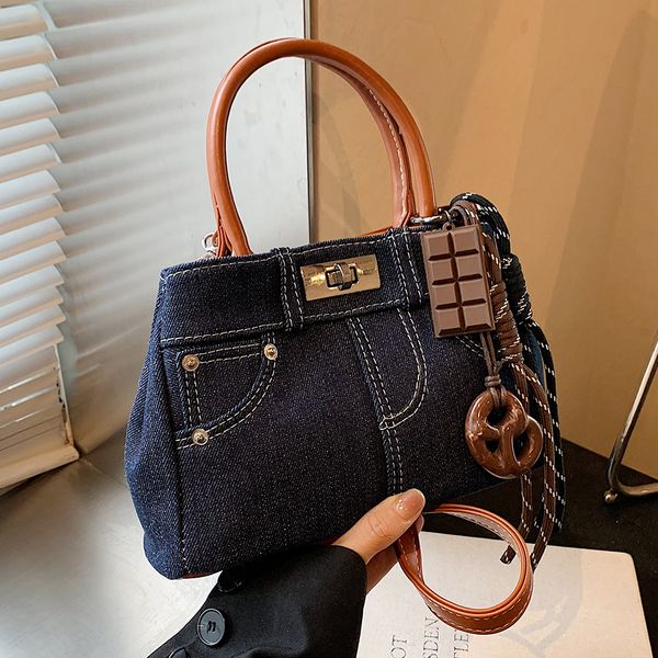 Crescent Shaped Crossbody Bag - Canvas & Faux Leather Flap Shoulder Bag, Stylish Square Design, Lightweight for Daily Use