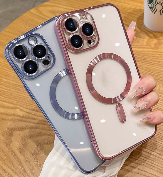 Clear Magnetic For Magsafe Wireless Charging Cases Soft TPU Shockproof Cover With Camera Lens Film Protector for iPhone 16 15 14 13 12 11 Pro Max XR XS 8 7 Plus