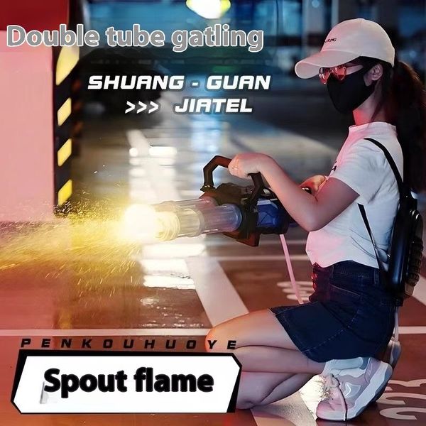 Manual-automatic Charging Continuous Generator Electric Fire Spitting Gatling Water Gun Large Capacity Flash Flamethrower