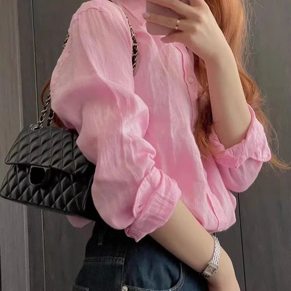 Womens Fashion Blouses Designer Long Sleeve Loose Fit Shirts Small Horse Embroidery Solid Color Tops Unisex Matching Shirt Asian Size