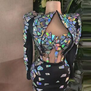 Stage Wear Pole Dance Mirrors Costume Colorful Sequins Party Dresses Women Evening Outfit Bar Nightclub Dj Gogo