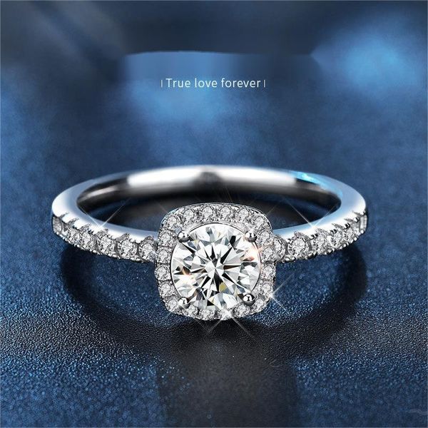 925 Sterling Silver Engagement Ring, Moissanite Gemstone, Elegant Design, High-Quality Luxury Jewelry