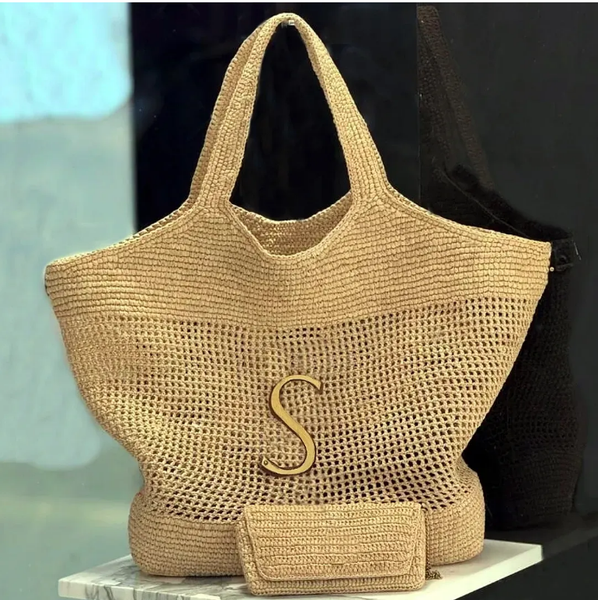 designer beach bag straw tote Women Canvas Shopping Bag holiday High quality Fashion Woven for Summer apricot Outdoor Travel Large Capacity lady Handbag