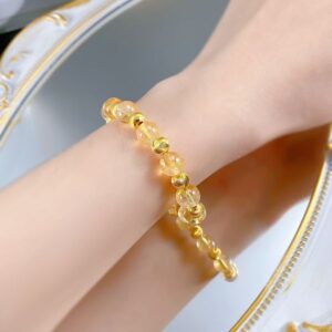 S925 Sterling Silver Luxury Gold-Plated Beaded Bracelet with Transparent Gemstones, Elegant and Stylish for Women