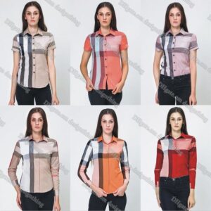 Womens Short Sleeve Blouse Plaid Pattern Button Down Elegant Office Shirt Designer Summer Tops for Women Classic Fit Asian Size Fashion Shirt