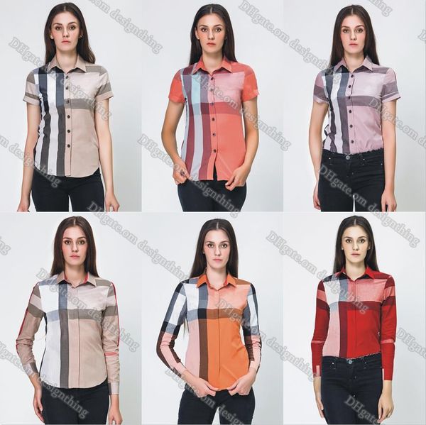 Womens Short Sleeve Blouse Plaid Pattern Button Down Elegant Office Shirt Designer Summer Tops for Women Classic Fit Asian Size Fashion Shirt