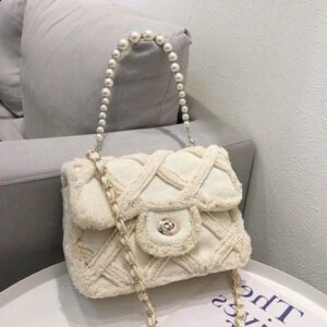 Women Canvas Shoulder Messenger Crossbody Bag Ladies Vintage Handbag Female Cotton Wool Cloth Shopping Bags pearl 240816