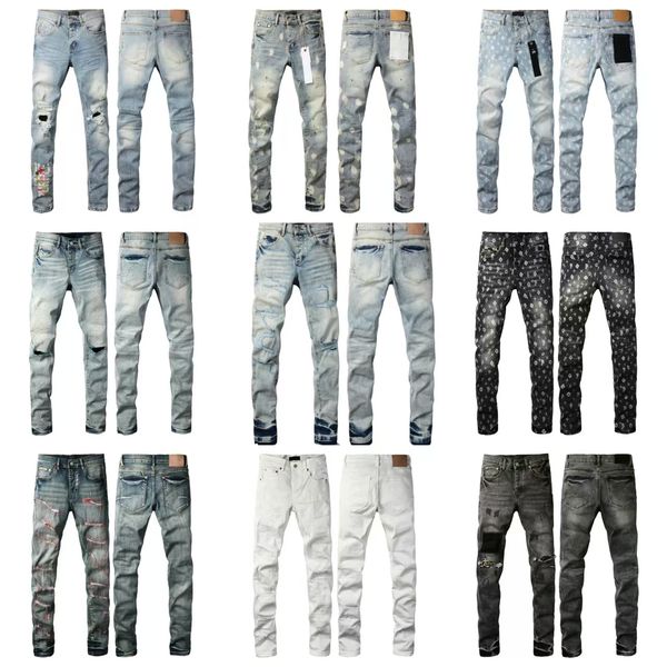 2025 Mens Trousers for mens Purples jeans Denim Designer Jeans Men Black Pants High-end Quality Straight Retro Ripped Biker Jean Slim Fit Motorcycle Clothing