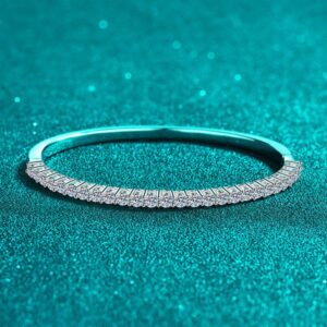Luxurious Sterling Silver Pt950 Bangle Set With Paved Moissanites Ideal Romantic Present
