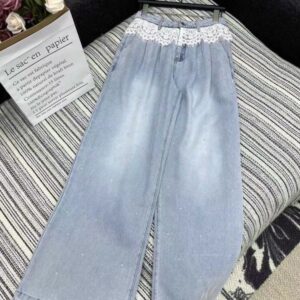 fashion womens highend brand cowboy pants original lace patchwork design female jeans high quality women luxury straightleg trousers