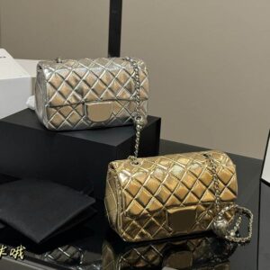 Silver Ball Women Luxury Designer Classic Flap Bag Shiny Lambskin Leather Quilted Diamond Pattern Shoulder Matelasse Chain Tote Cross Body Coin Purse 20x12cm