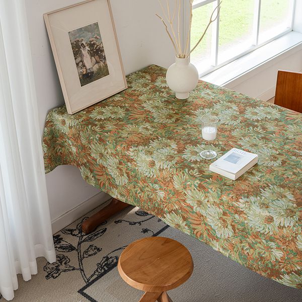 W131 American retro yarn-dyed jacquard tablecloth oil painting style cotton and linen art