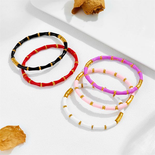 2025 Ins Fashion Colorful Bamboo Shape Stainless Steel Buckle Hand Bangles Waterproof Anti-rust Titanium Pink/Blue/Black/Red/White Enamel Bracelets Women Jewelry