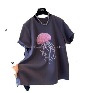 Plus Size Women's Fashion 150kg Unique Rhinestone Embroidered Sequin Short Sleeve T-Shirt Slim Fit Top