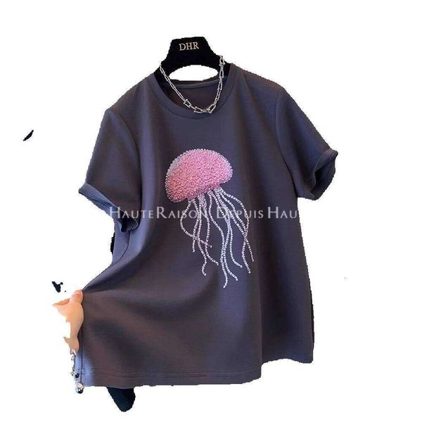 Plus Size Women's Fashion 150kg Unique Rhinestone Embroidered Sequin Short Sleeve T-Shirt Slim Fit Top