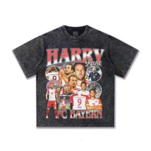 2025 Spring/Summer Series Oversized 100% Cotton O-Neck T-Shirt New Harry Kane Football Print Cross-Collaboration Knit