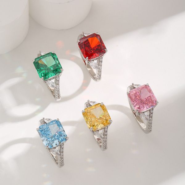 Sophisticated Hued Stone Solitaire Ring Featuring a Rounded Square Facet Shape Crafted from Durable Silver Alloy