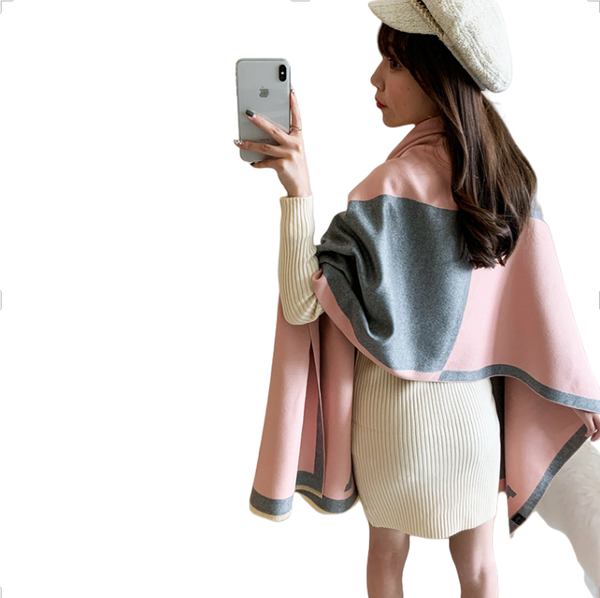 Women's thick and warm double-sided shawl made of imitation cashmere