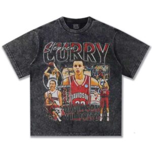 2025 Spring/Summer Series Curry Basketball Star Print T-Shirt 100% Cotton Washed Vintage Small Neck Oversized Fit
