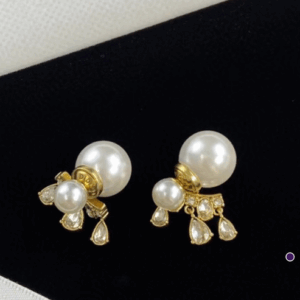 Pearl letter-set diamond fringed star stud earrings for women – vintage earrings
