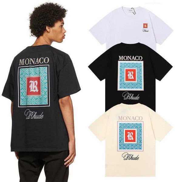 Heavy Fabric MONACO Limited RHUDE Top Tee Men Women 1 Tags 100% Cotton Summer Style Oversized Rhude T-Shirt