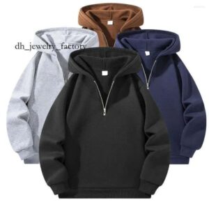 Cotton Men's Hoodies Half Zipper Hooded Solid Color Long Sleeve Sweatshirts Autumn Loose Sport Warm Sweats Fashion Casual Pullover 45e