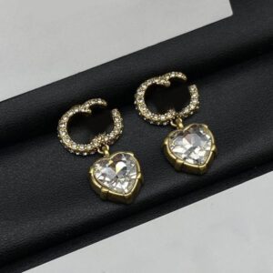Luxury DesignerLetters Stud Earrings 18K Gold Plated Heart Women Crystal Rhinestone Earring Wedding Party Jewerlry